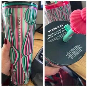 Starbucks Holiday 2024 Cold Cup 24oz Tumbler W/ Straw Topper WICKED COLORS